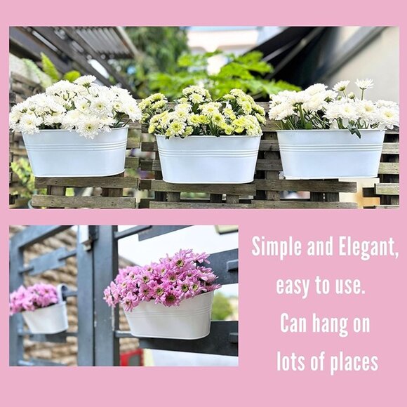 NEW 2 Pack, 11.8 Inch Metal Iron Hanging Flower Pot Deck Railings White - Picture 9 of 9
